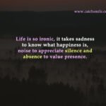 Life is so ironic, it takes sadness to know what happiness is