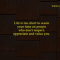 Life is too short to waste your time on people who don't respect, appreciate and value you.