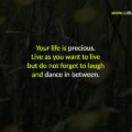 Your life is precious. Live as you want to live but do not forget to laugh and dance in between.