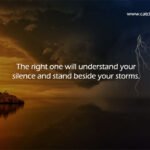 The right one will understand your silence and stand beside your storms.