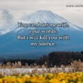 You can hurt me with your words, But i will kill you with my silence. 15 You can hurt me with your words, But i will kill you with my silence.
