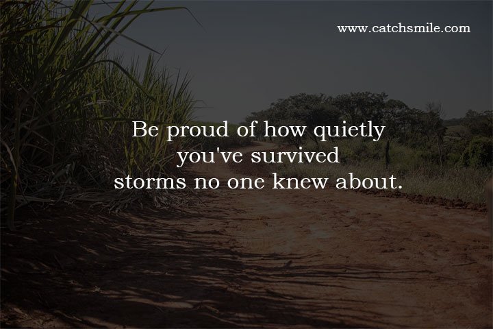 Be proud of how quietly you've survived storms no one knew about. 8 Be proud of how quietly you've survived storms no one knew about.