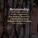 Relationship with a nice person is like a sugarcane. You break it, Squeeze it, Even beat or grind it, Still you will get Sweetness.