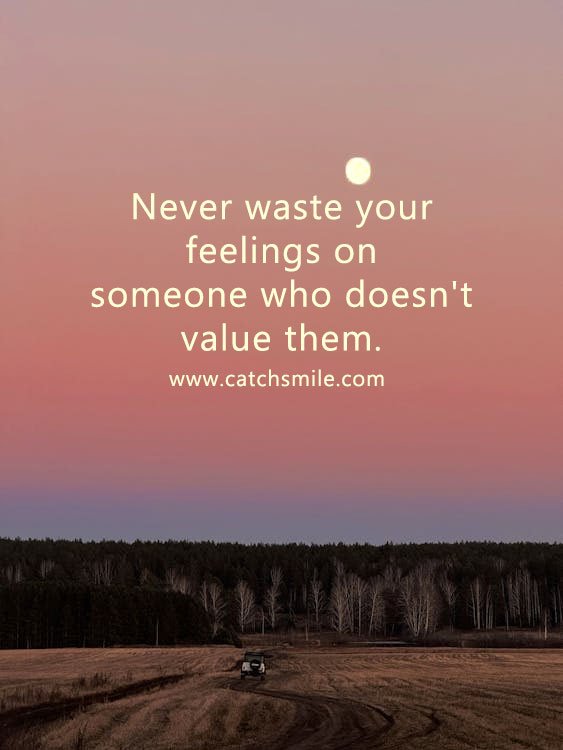 Never waste your feelings on someone who doesn't value them. 4 Never waste your feelings on someone who doesn't value them.