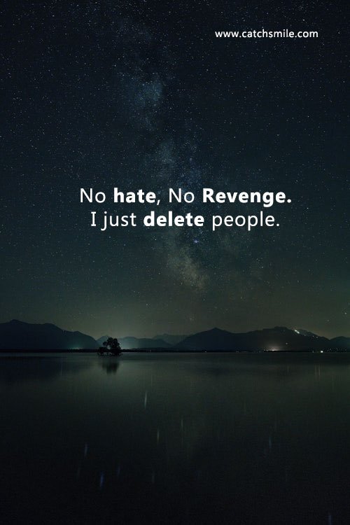 No hate, No Revenge. I just delete people.